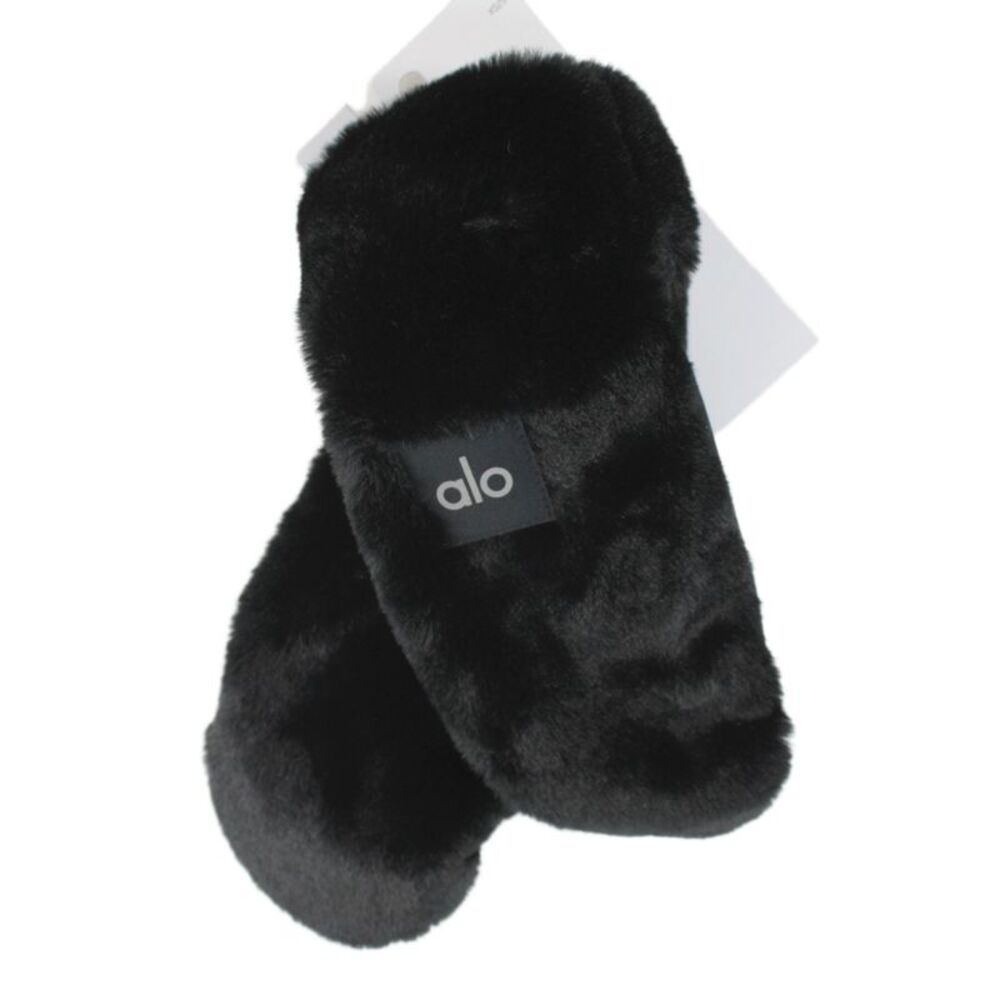 Alo Yoga Unisex Adults Faux Fur Mittens Black Size XS
